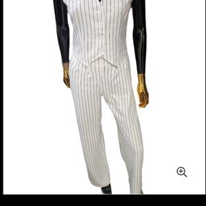 Elegant White PinStriped Women's Vest and Pant Set